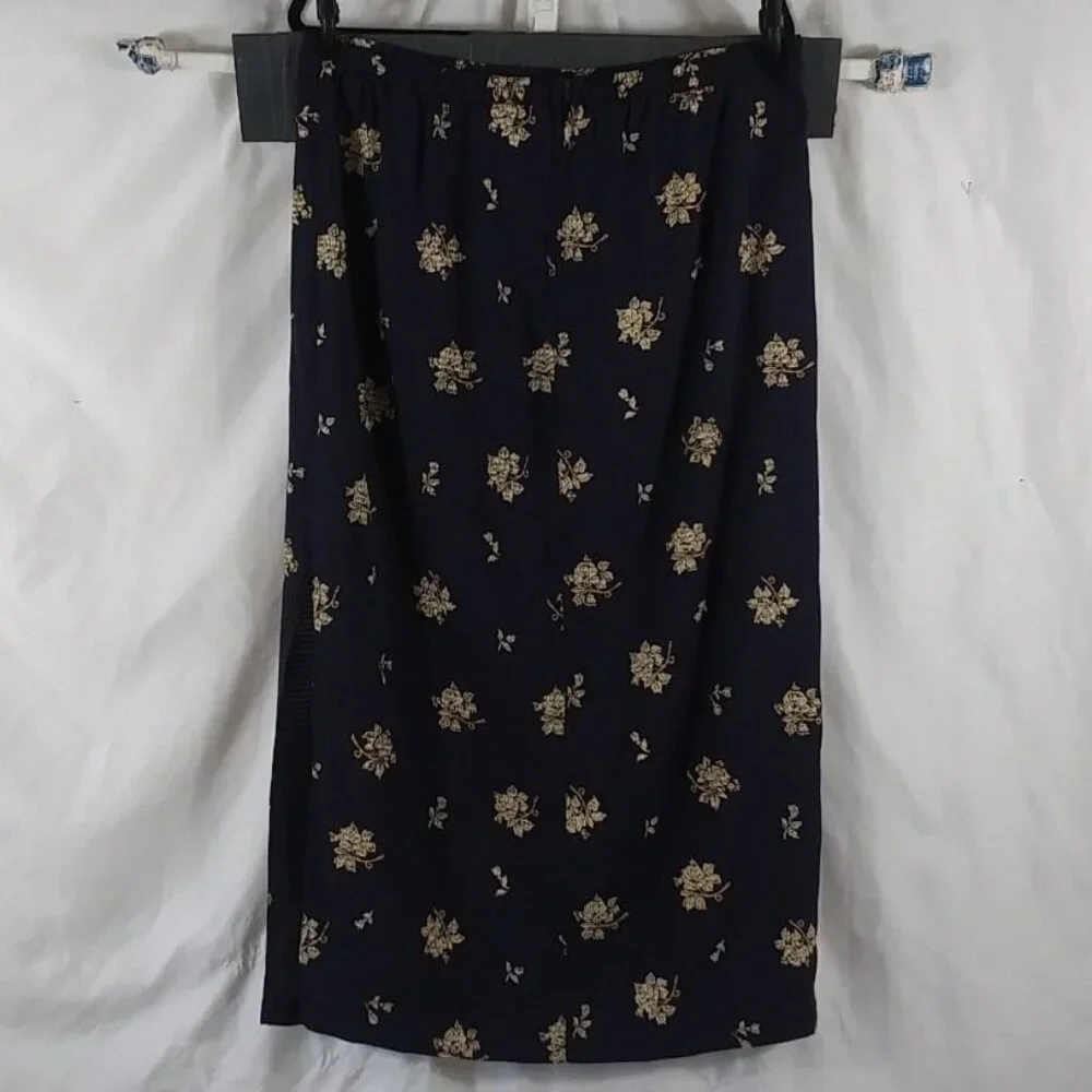 Source Unknown Women's Dark Blue Floral Pencil Knee Length Skirt Size 14 - Picture 2 of 9